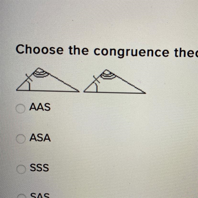 Choose the congruence theorem that you would use to prove the triangles congruent-example-1