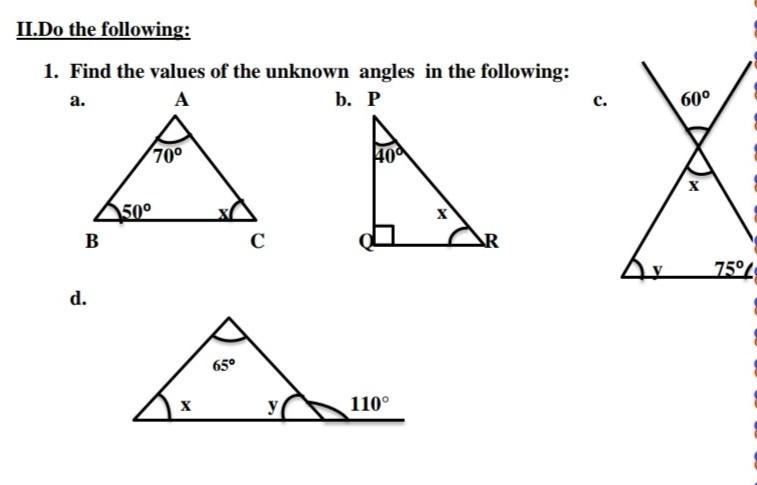 Find the values of unknown angles in the following ​-example-1