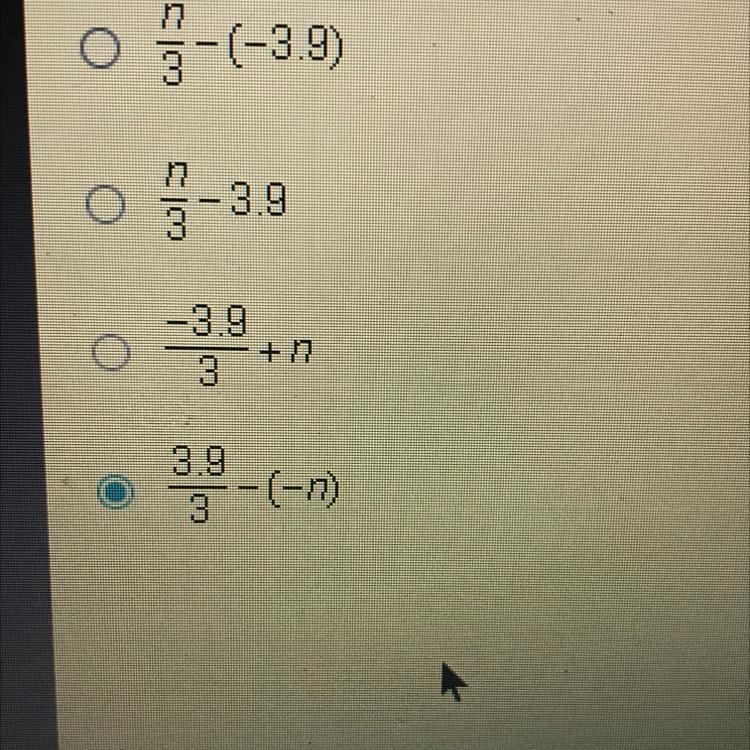 Which expression represents the algebraic phrase "negative 3.9 less than one-example-1