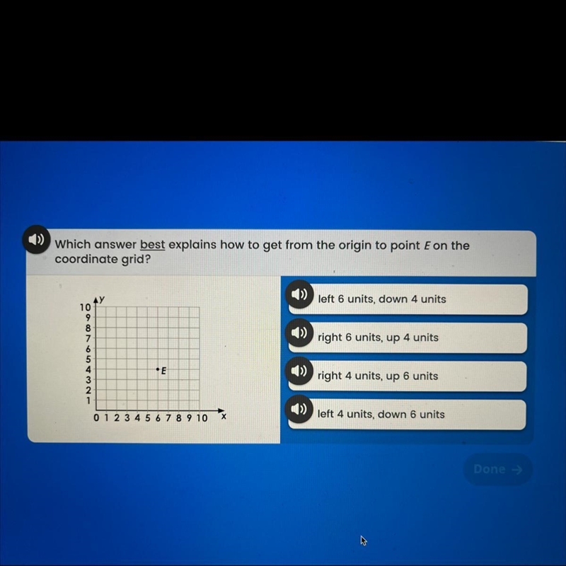 Which answer best explains how to get from the origin to point E on the coordinate-example-1