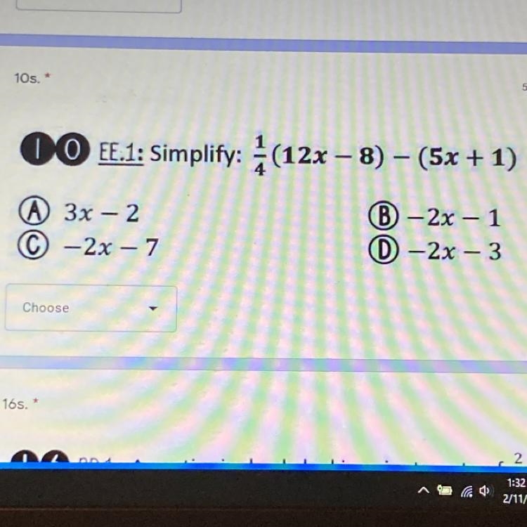 Simplify 1/4(12x-8)-(5x-1)-example-1