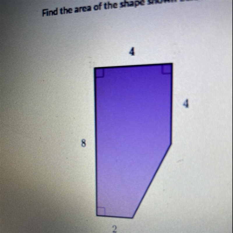 Find the area of the shape shown below.-example-1