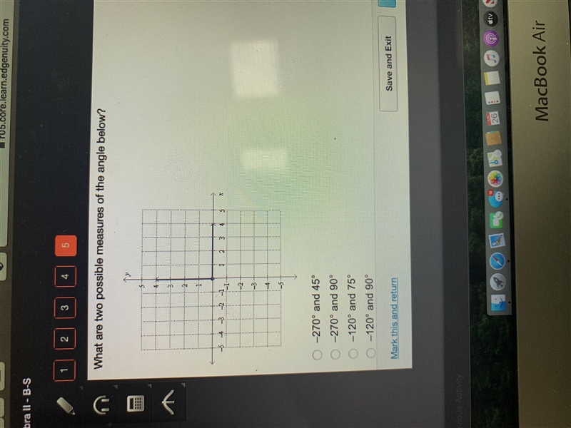 What are the two possible measures of the angle below?-example-1