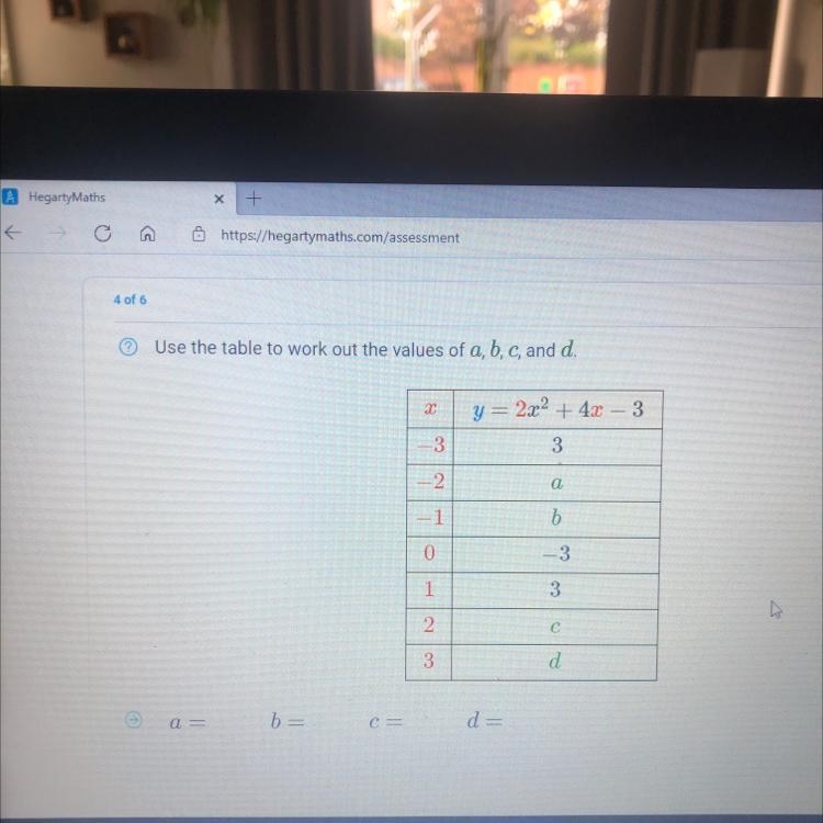 Use the tables to work out the values of a,b,c,d-example-1