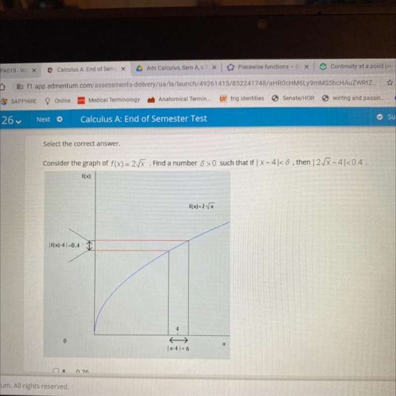 Select the correct answer. A)0.76 B)0.9 C)1.8 D)1.52-example-1