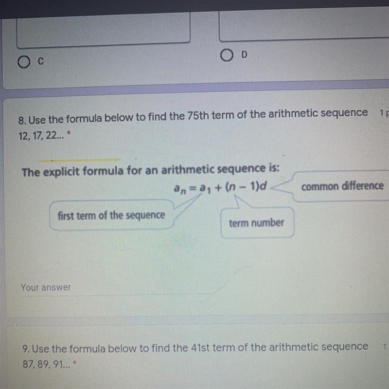 Use the formula below to find the 75th term of the arithmetic sequence 12, 17, 22...-example-1