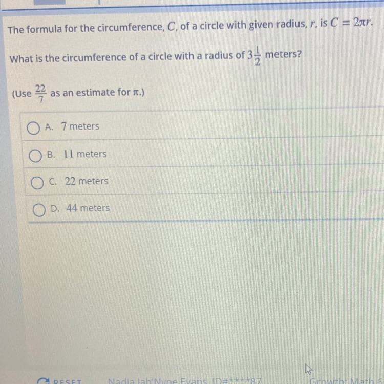 What is the circumference of a circle with a radius of 34 meters? (Use 27 as an estimate-example-1