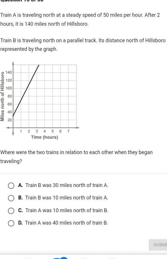 train a is traveling north at a steady speed of 50 miles per hour. after 2 hours it-example-1