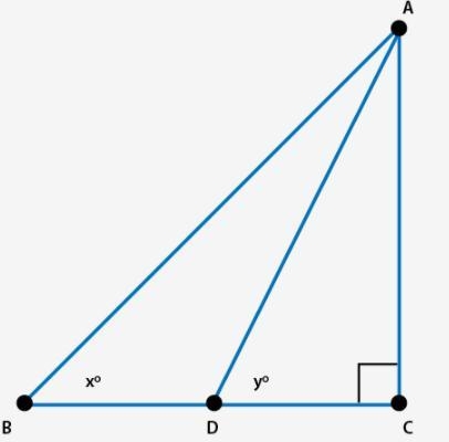 If x = 45, y = 63, and the measure of AC = 4 units, what is the difference in length-example-1