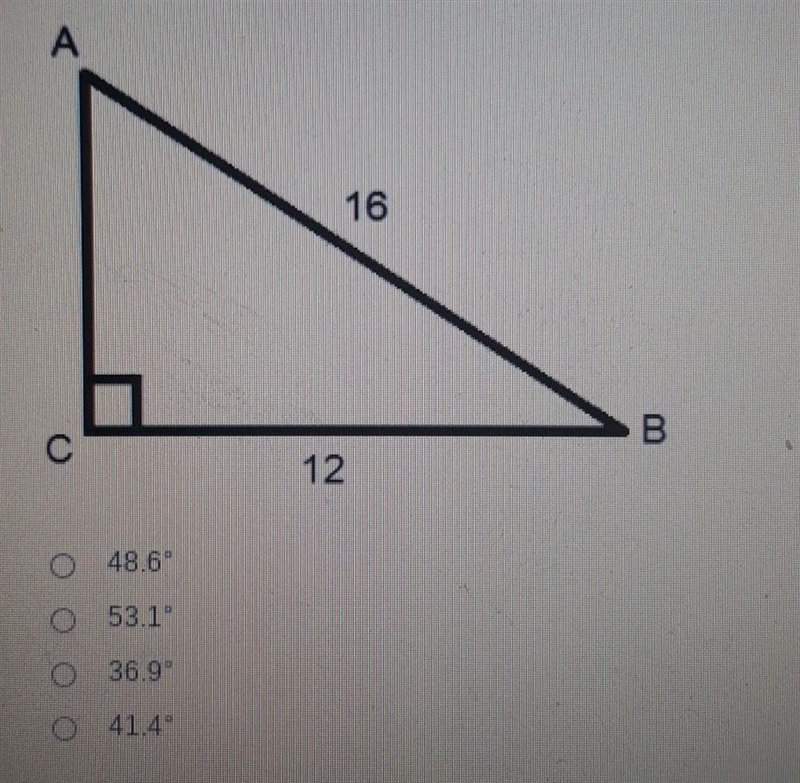 Given the diagram, what is the measure of < B, rounded to the nearest tenth​-example-1