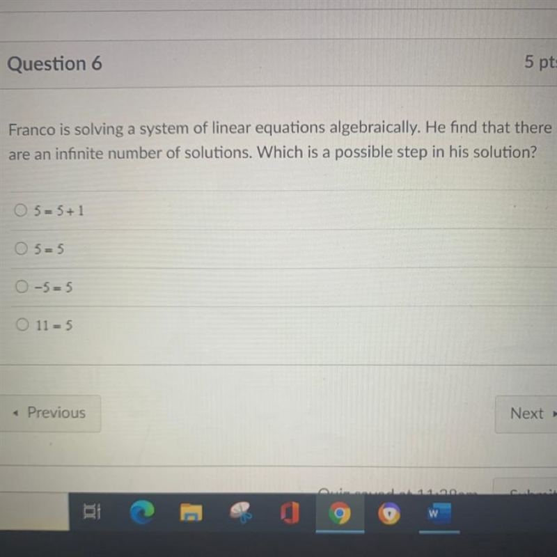 Franco is solving a system of linear equations algebraically. He find that there are-example-1