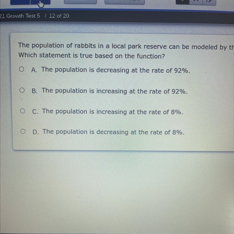 Help pls ASAP The population of rabbits in a local park reserve can be modeled by-example-1