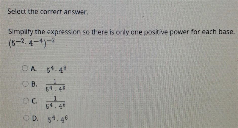 Simplify the expression so there is only one positive power for each base. ​-example-1