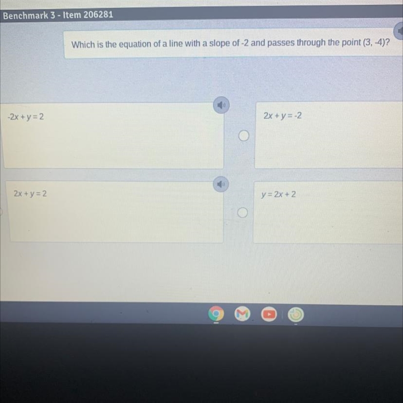 Which is the equation of a line with a slope of -2 and passes through the point of-example-1