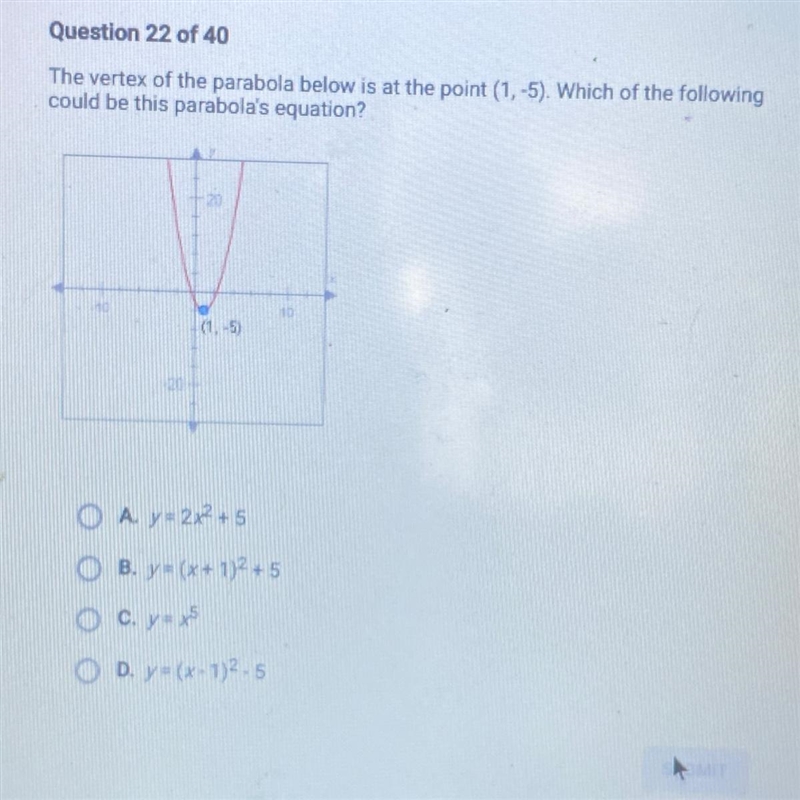 ***PICTURE INCLUDED*** plz helppp The vertex of the parabola below is at the point-example-1