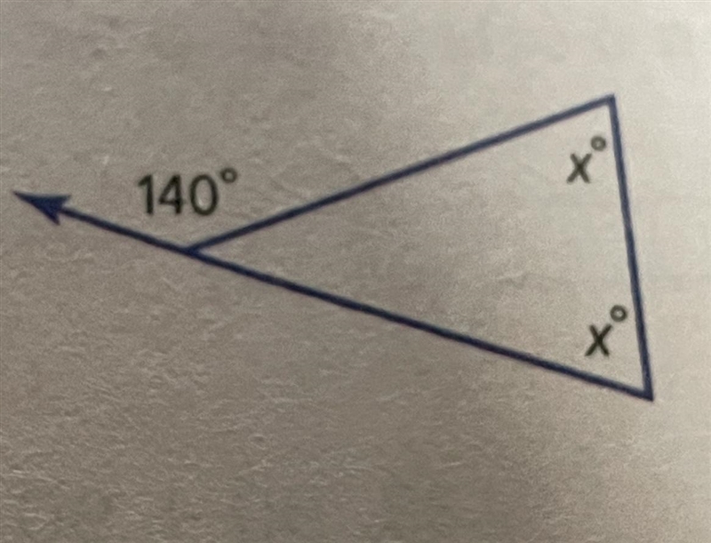 Find the value of x in each triangle. show your work on a separate piece of paper-example-1