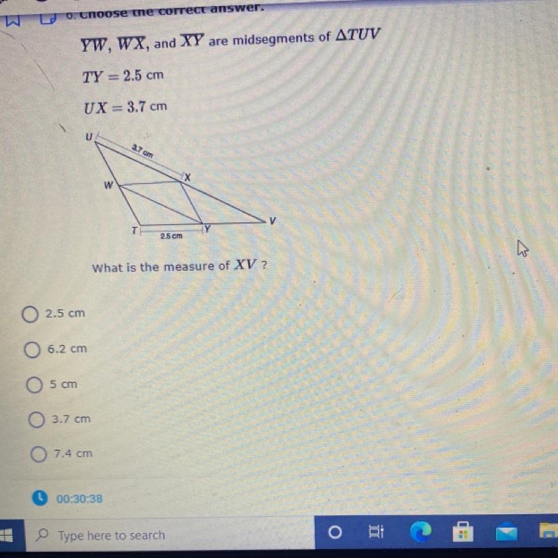 Here’s the options -2.5 cm -6.2 cm - 5cm -3.7 cm -7.4 cm-example-1