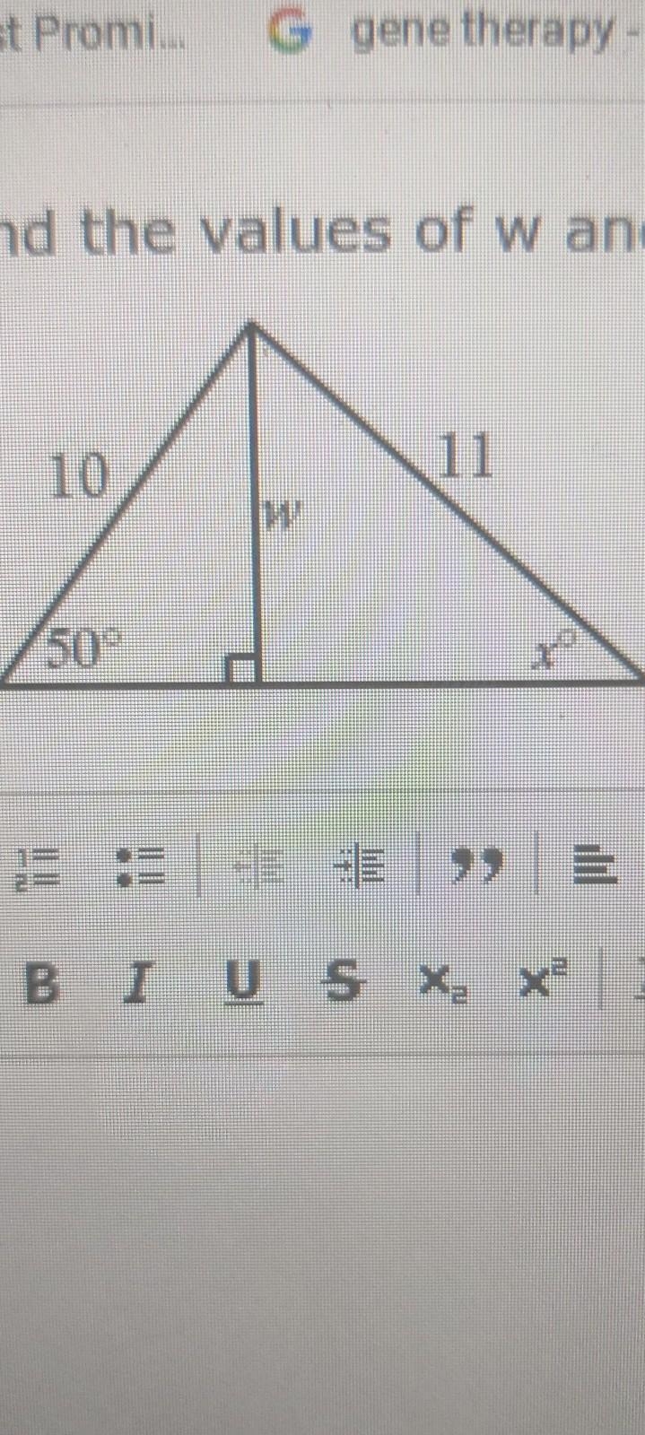 Find the value of w and x. Round the answers to the nearest tenth. ​-example-1