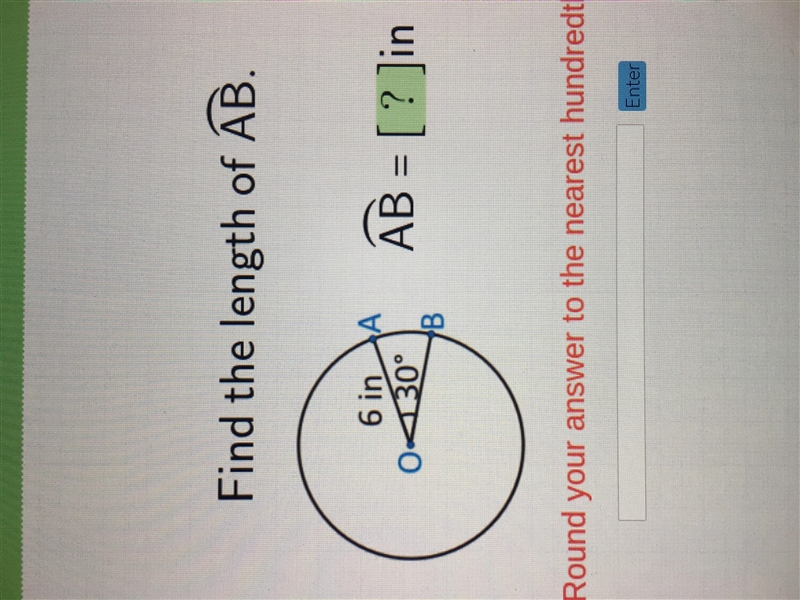 Find the length of AB. 6 30 AB=[?]in-example-1