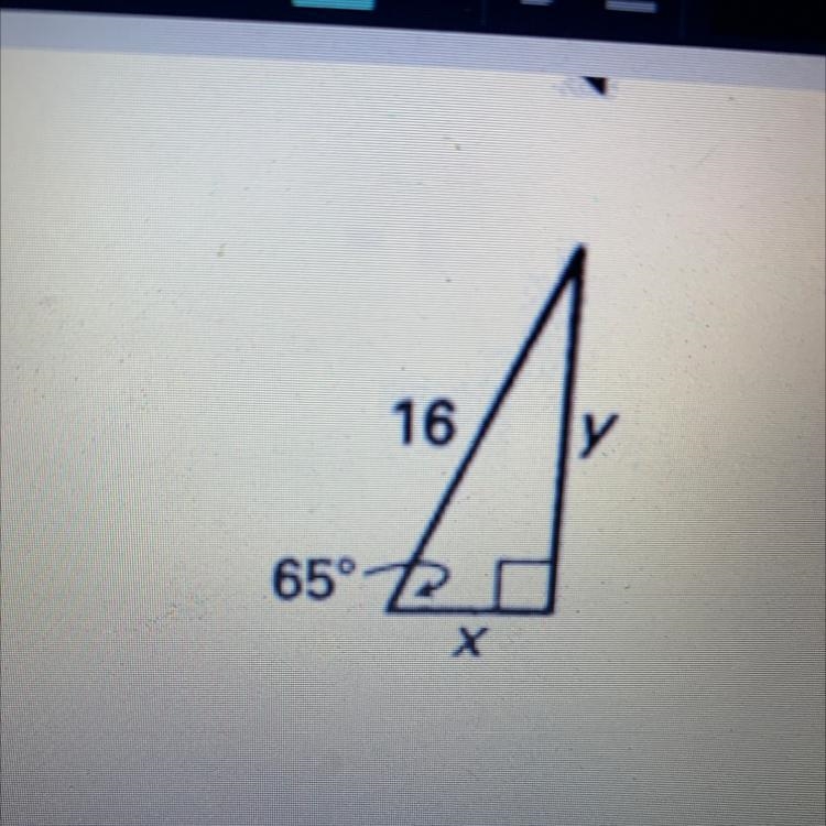 Find x. Hypotenuse would be 16 and opposite would be y and x would be adjacent-example-1