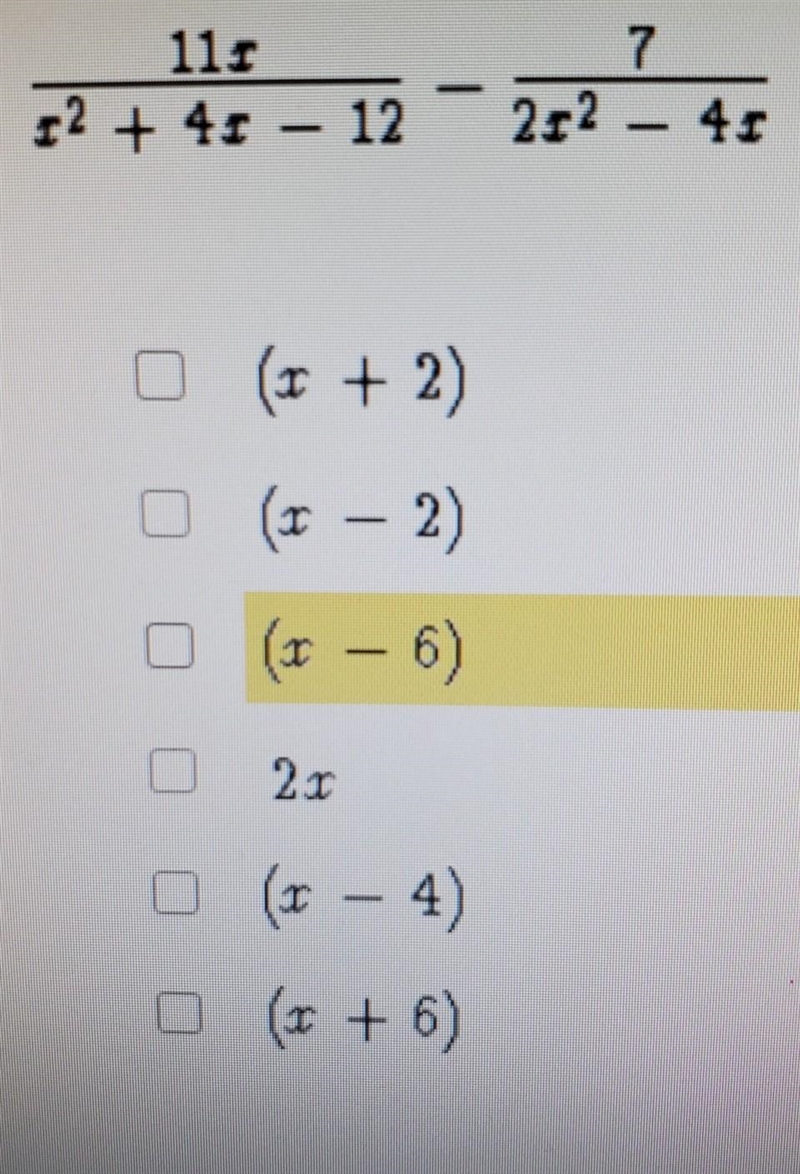 Which factors composed the least common denominator of for this difference? ​-example-1