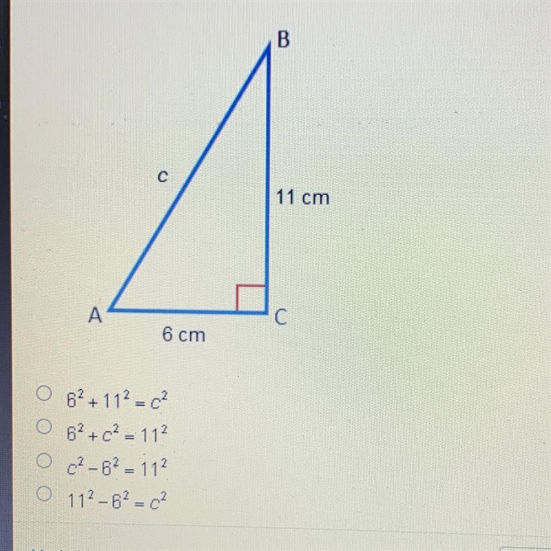 Which equation could be used to find the length of the hypotenuse?-example-1