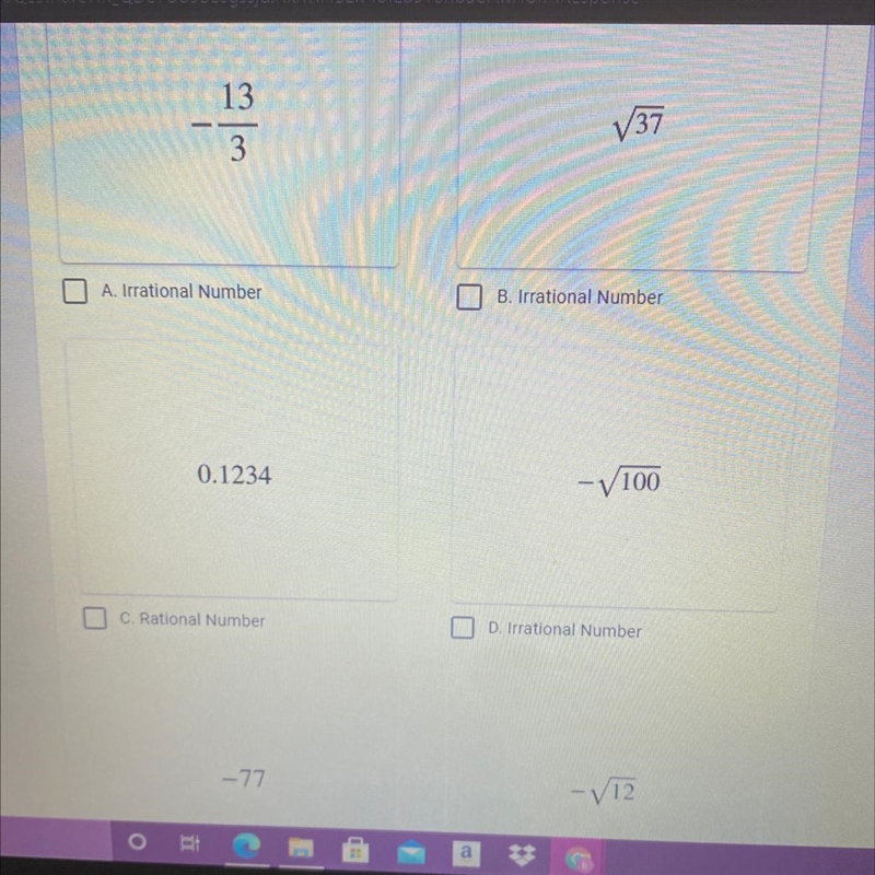 A student was asked to identify the following numbers as rational or irrational. Determine-example-1