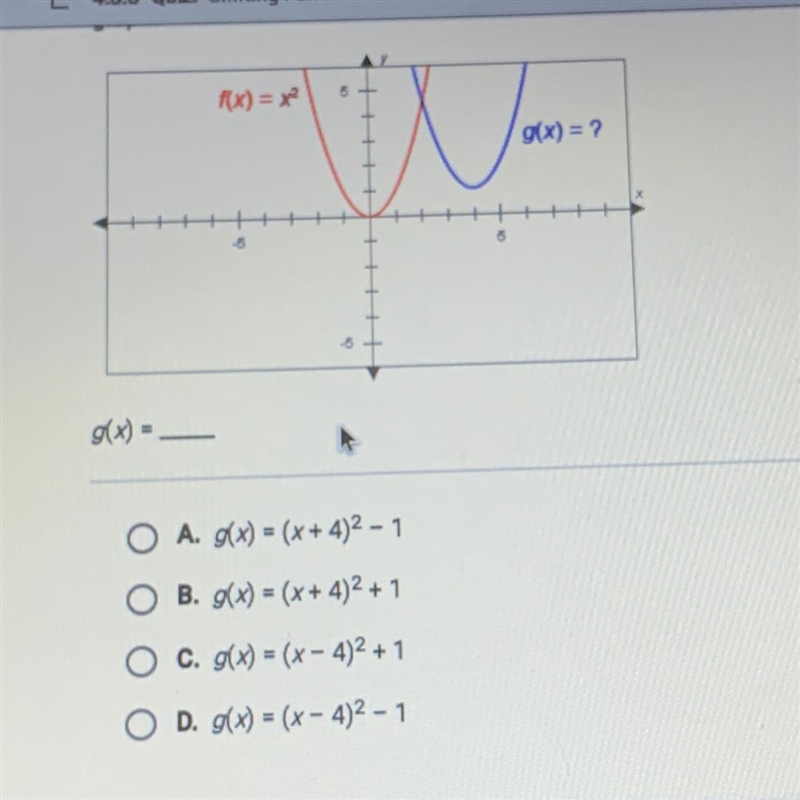 The graphs below have the same shape. What is the equation of the blue graph?-example-1