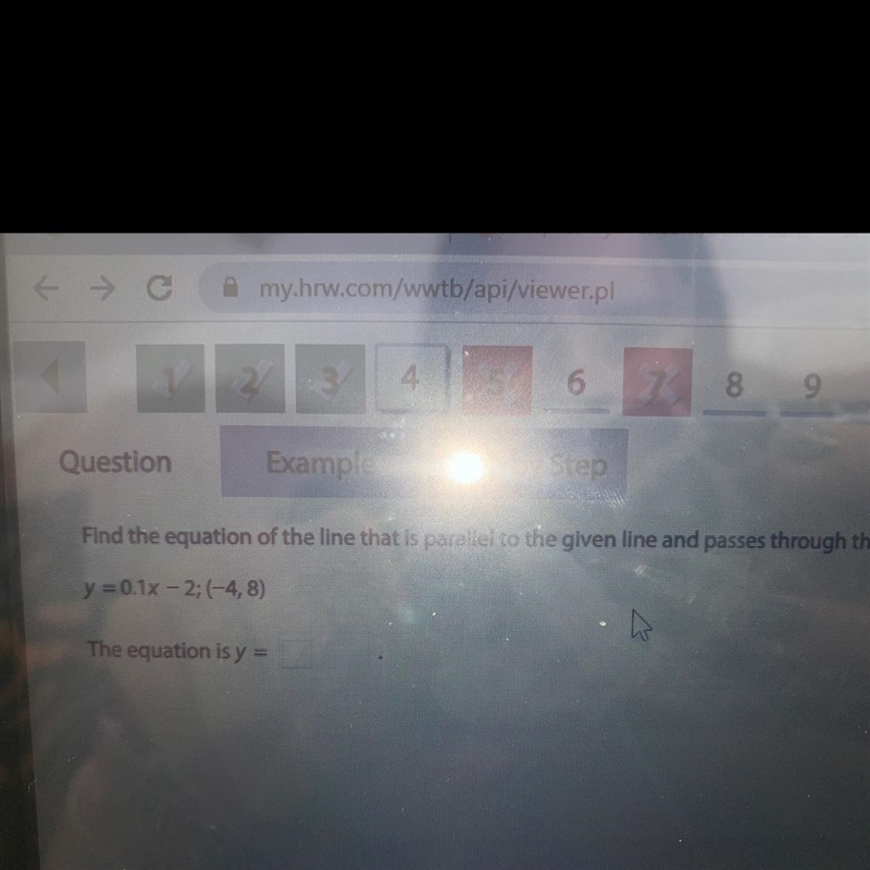 Find the equation of the line that is parallel to the given line and passes through-example-1