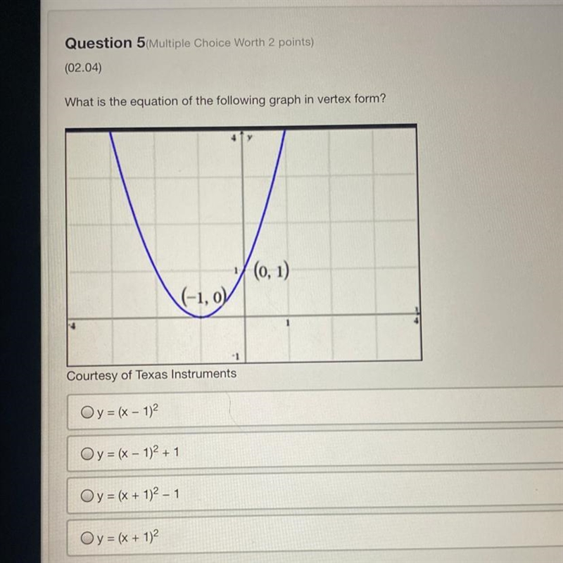 What is the equation of the following graph in vertex form?-example-1