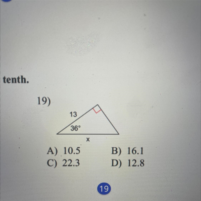 FIND THE MISSING SIDE. ROUND TO THE NEAREST TENTH-example-1