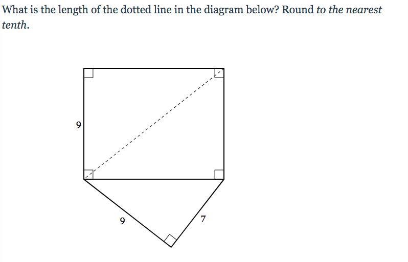 What is the length of the dotted line in the diagram below? Round to the nearest tenth-example-1