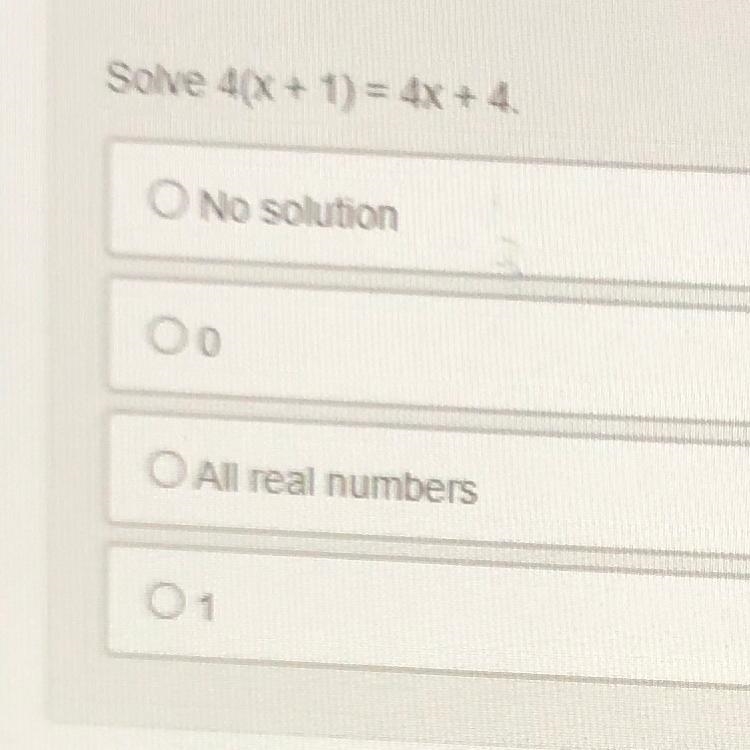 Solve 4(x + 1) = 4x + 4 (9th grade Algebra 1)-example-1