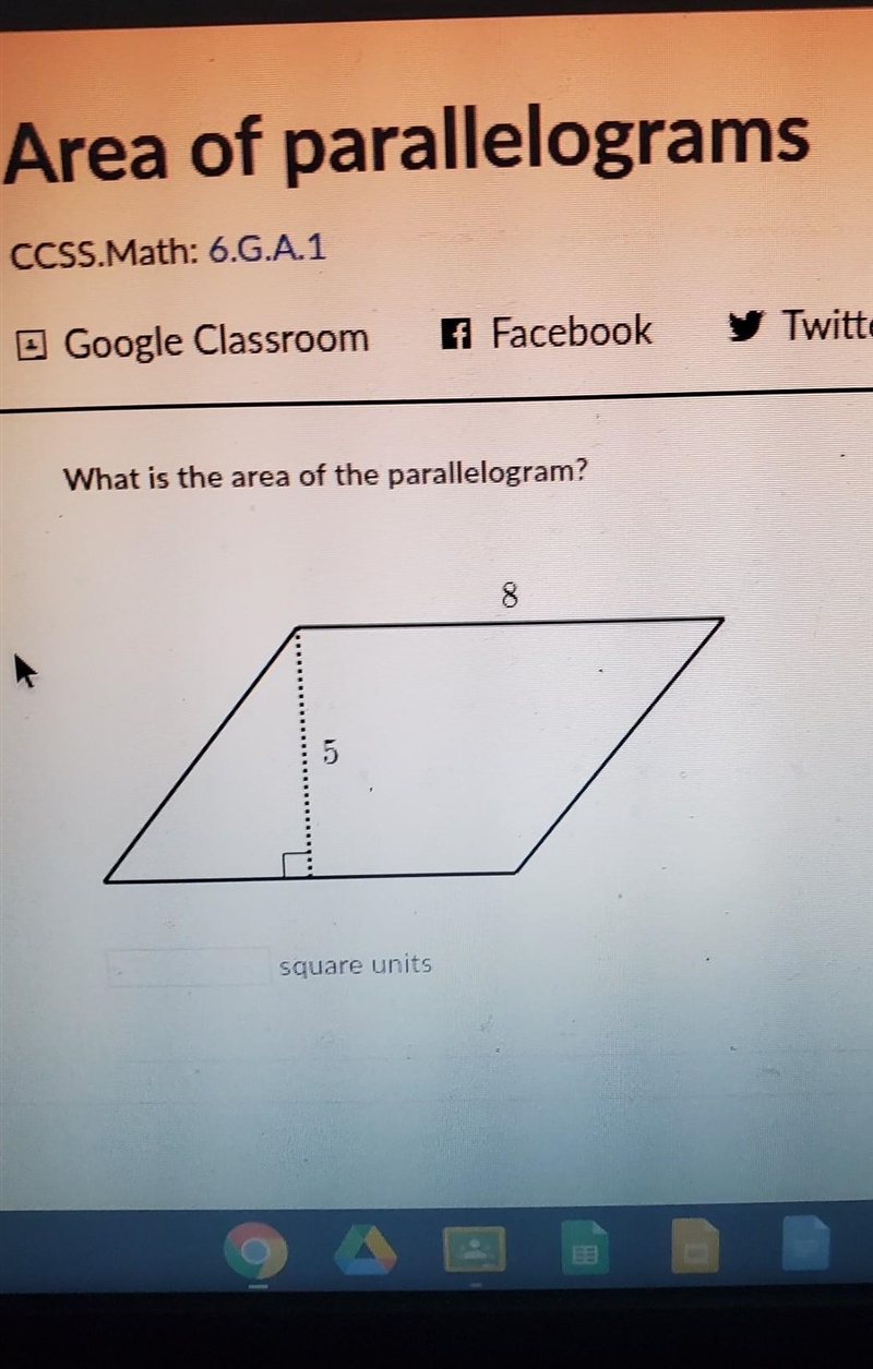 What is the area of the parallelogram? 8 5 square units​-example-1