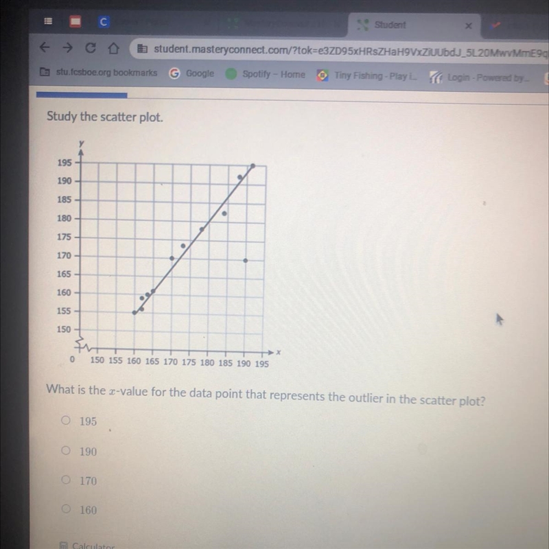 What is the c-value for the data point that represents the outlier in the scatter-example-1