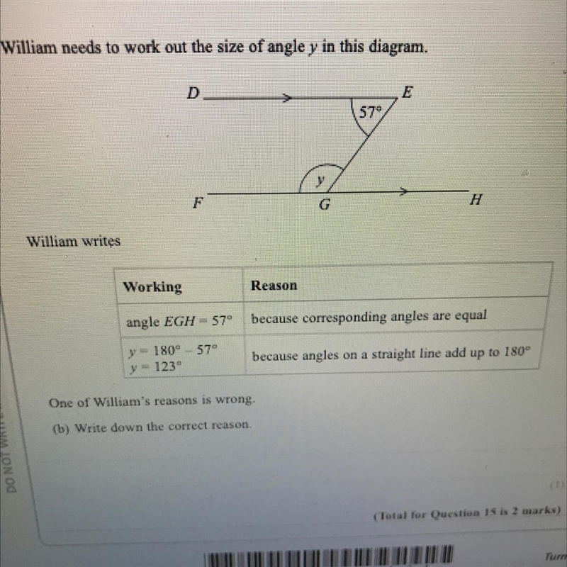 William needs to work out the size of angle Y in this diagram One of William’s reasons-example-1