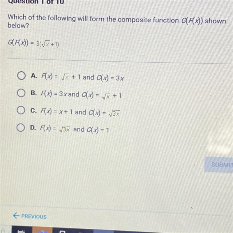 PLEASE HELP ME PLEASE Which of the following will form the composite function G(Ax-example-1