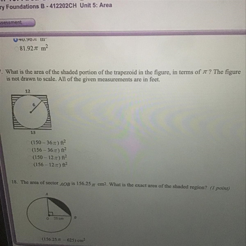 What is the area of the shaded portion of the trapezoid in the figure, in terms of-example-1