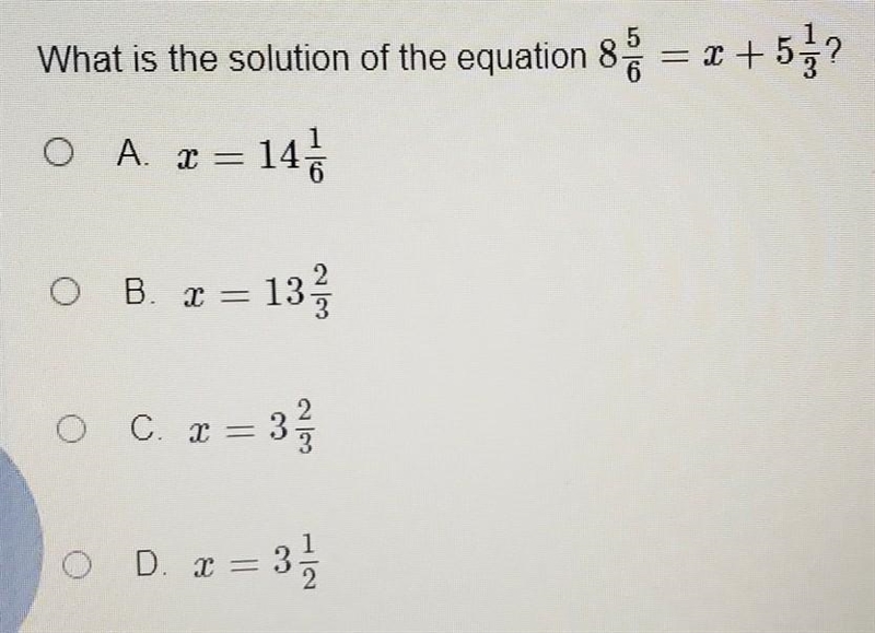 What is the solution of the equation 8 5/6 = r + 5 1/3? ​-example-1