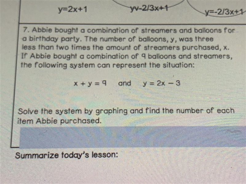 Solve the system by graphing and find the number of each item Abbie purchased-example-1