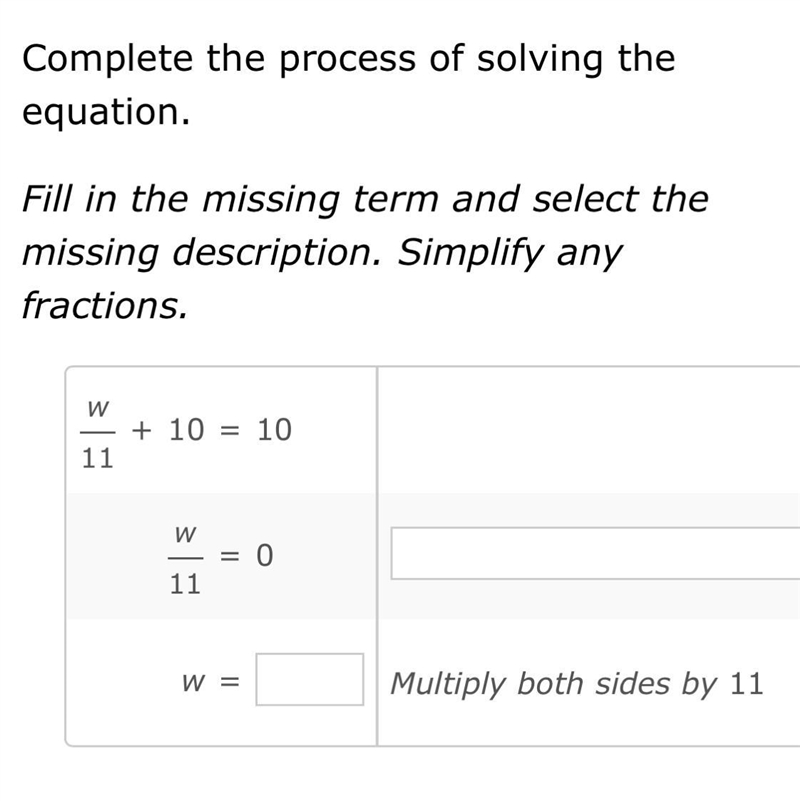 W/11+10=10 w/11=0. W=-example-1