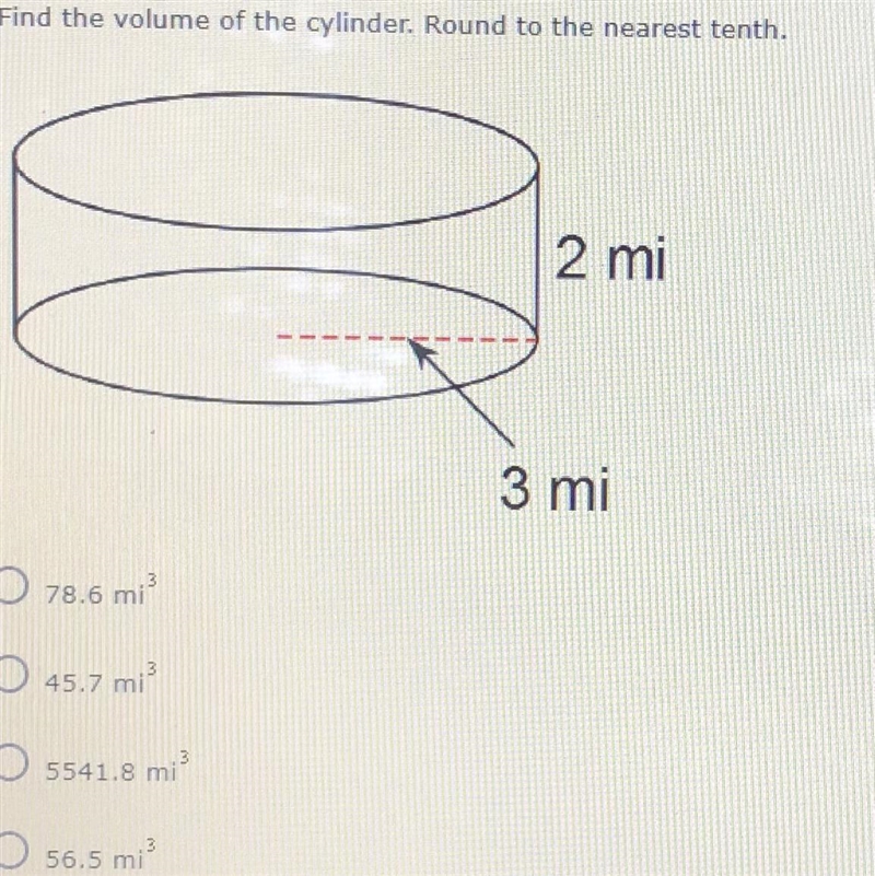 Find the volume of the cylinder. Round to the nearest tenth.-example-1