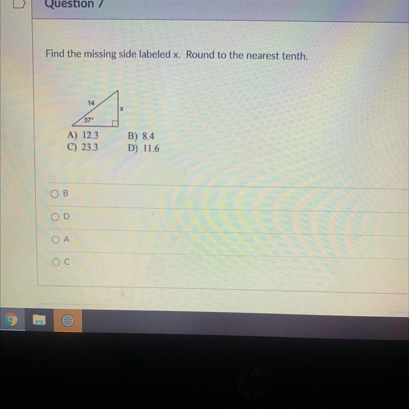 Find the missing side labeled x. Round to the nearest tenth. 14-example-1