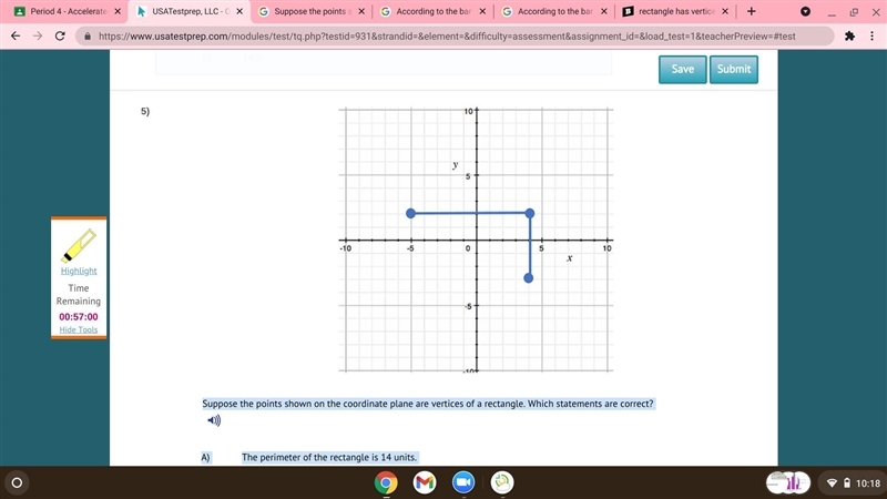 Suppose the points shown on the coordinate plane are vertices of a rectangle. Which-example-1