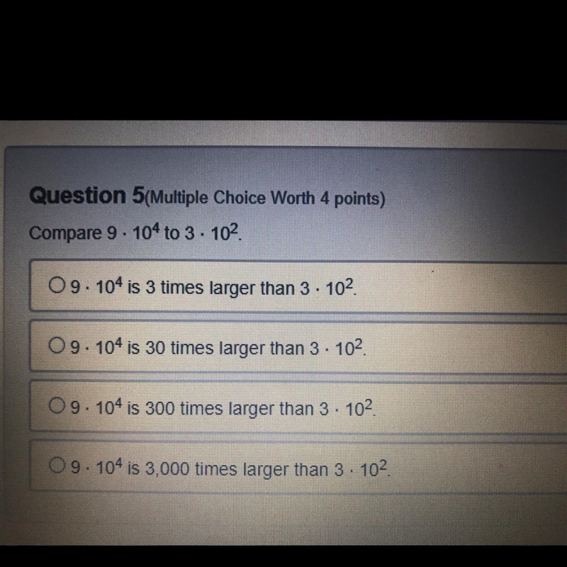 Question 5 Maple Choice Worth 4 points) Compare 9 - 10% to 3 - 102 09-10'is 3 times-example-1