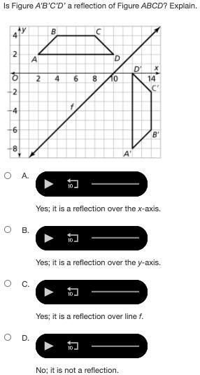 (Pls help i need this ASAP I got 10 min left) Is Figure A’B’C’D’ a reflection of Figure-example-1