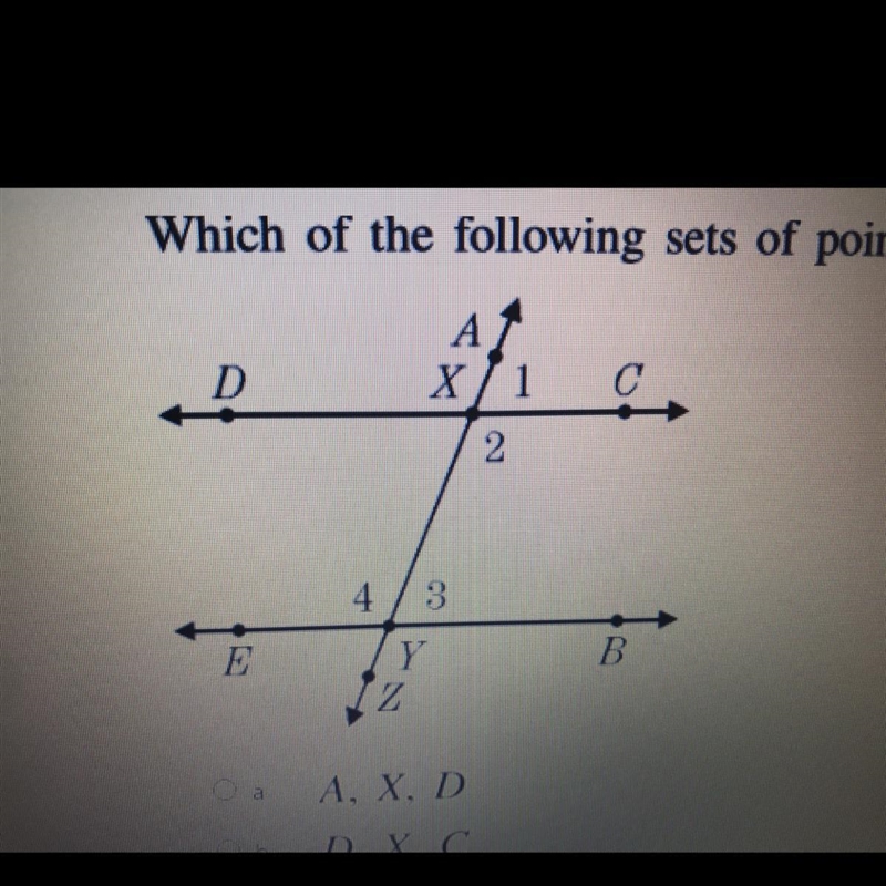 Hey, need a little help. Which of the following sets of points are collinear? a. A-example-1