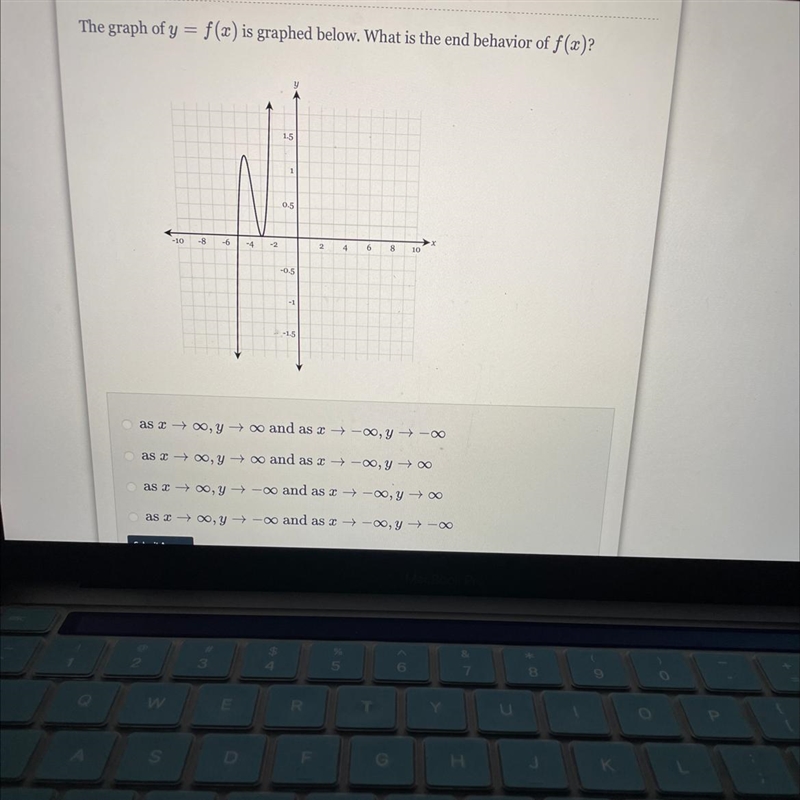 The graph of y = f(x) is graphed below. What is the end behavior of f(x) ?-example-1