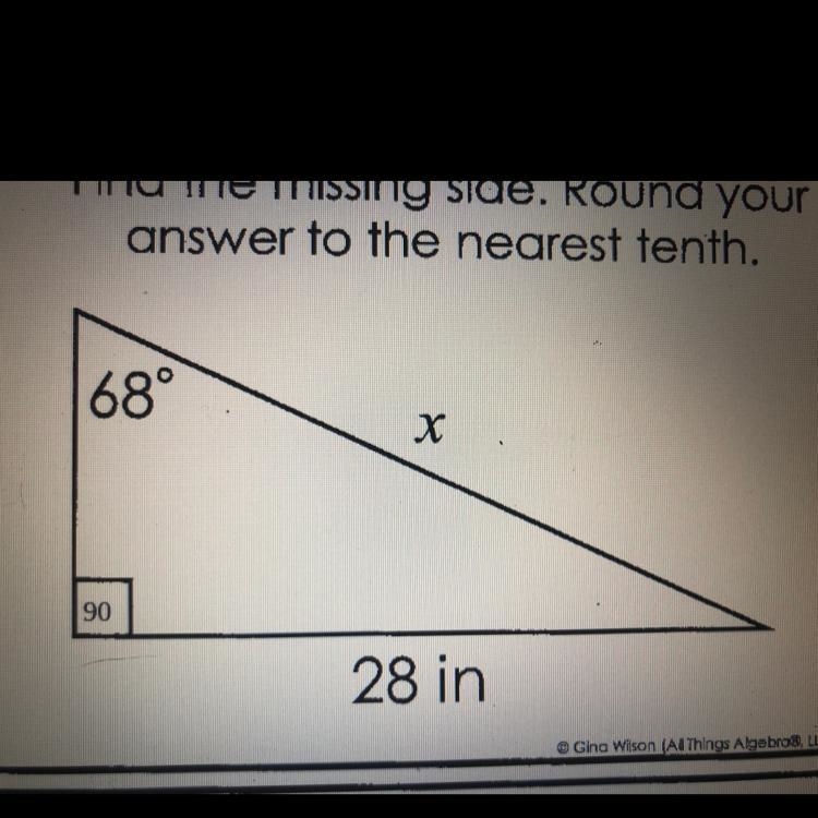 Find the missing side. Round your answer to the nearest tenth.-example-1