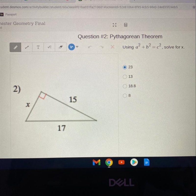 Question #2: Pythagorean Theorem-example-1